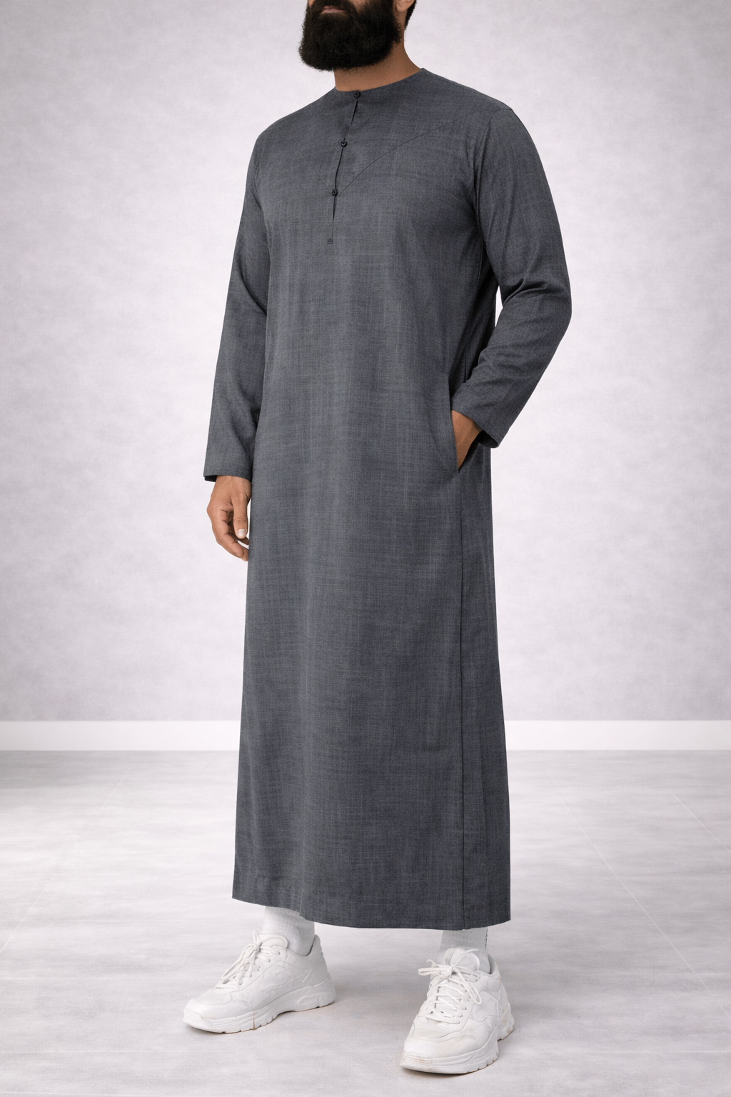 Emirati Qamis “Premium” Navy Melange from Djellaba Men Emirati Qamis “Premium” Navy Melange from Djellaba Men