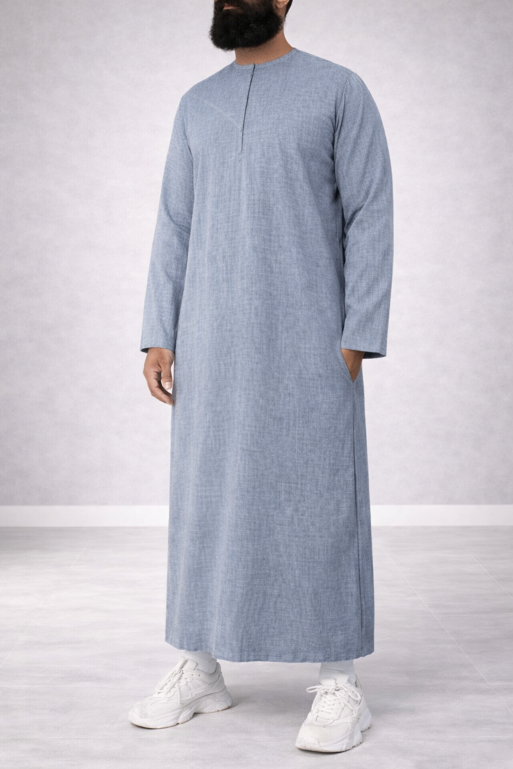 Emirati Qamis “Premium” Melange Blue by Djellaba Men Emirati Qamis “Premium” Melange Blue by Djellaba Men